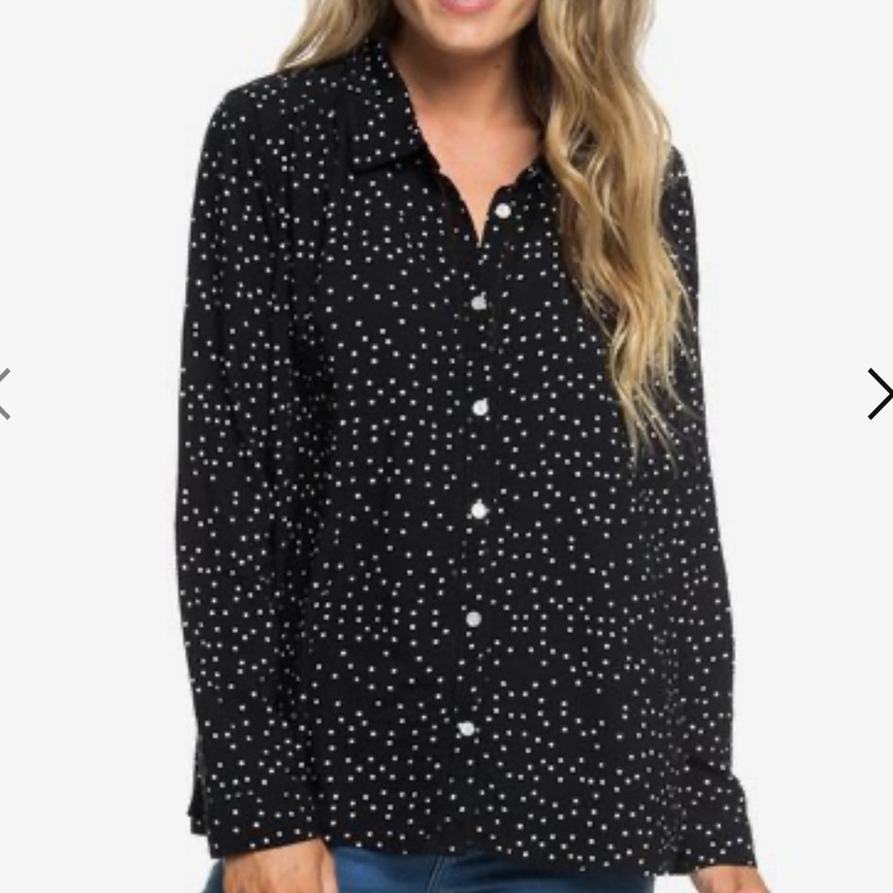 Roxy Black and White Polka Dot Button Down Shirt